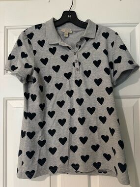 Burberry Brit Grey Heart Print Polo Top
